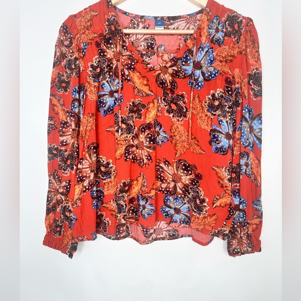 Old Navy‎ Boho Orange floral long sleeve Top size XS